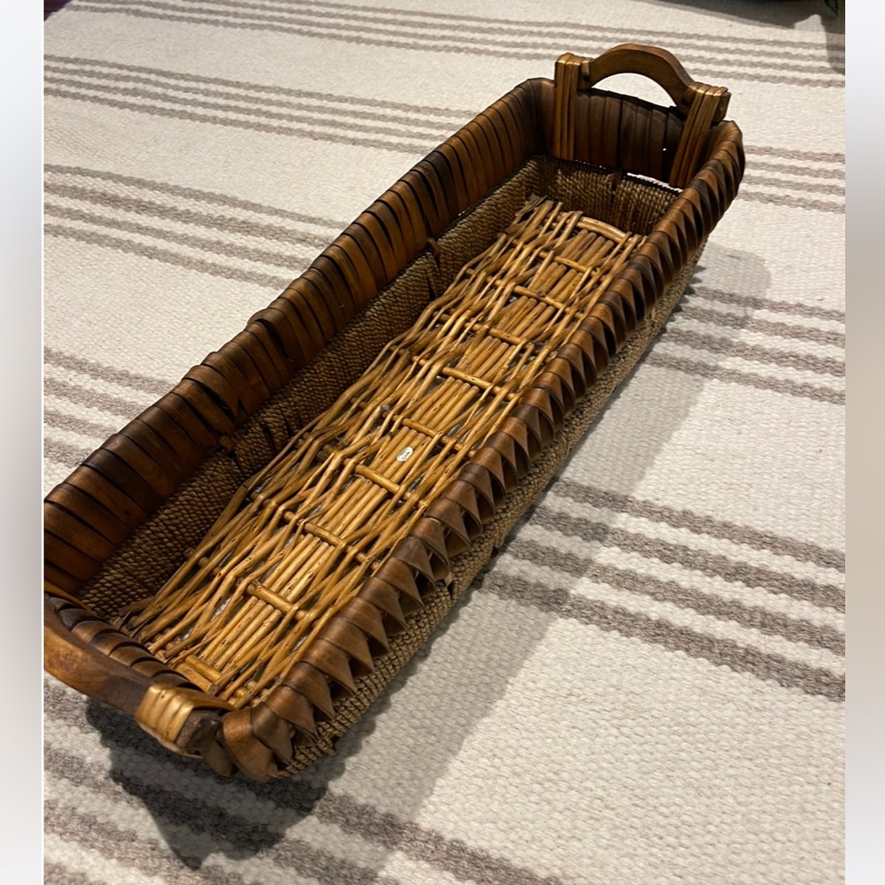 Decorative wood jute basket with wood handles 7” x 20.5”